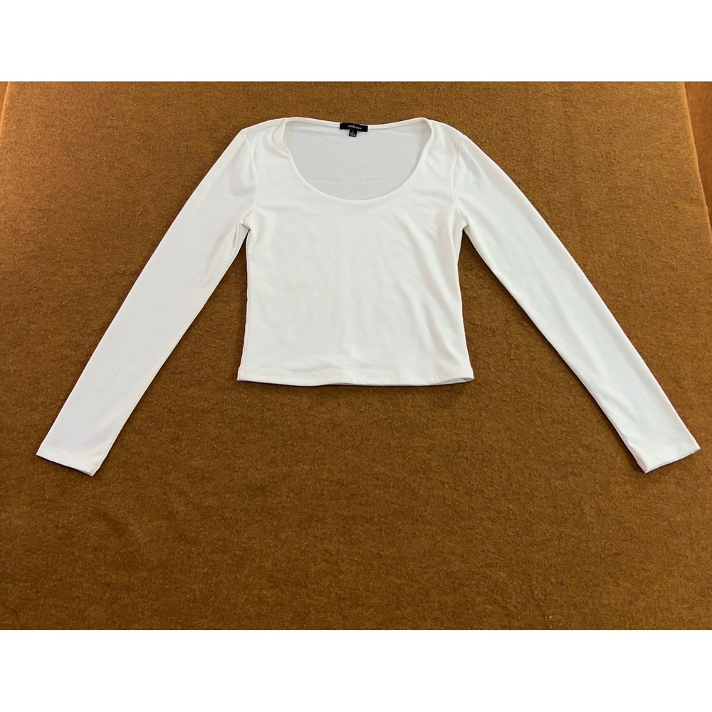 Ambiance Womens Large White Scoop Neck Long Sleeve Stretch Top New